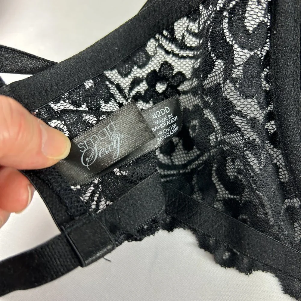 Smart & Sexy Bra Womens Size 42DD Black Signature Lace Push Up 85046 Underwire - Picture 6 of 7